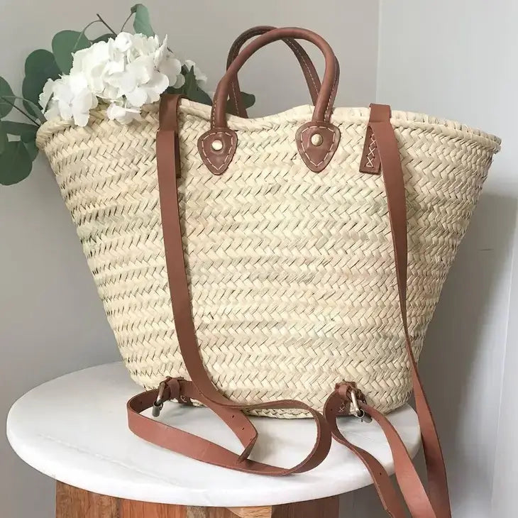 Load image into Gallery viewer, Straw Bag Handmade Leather
