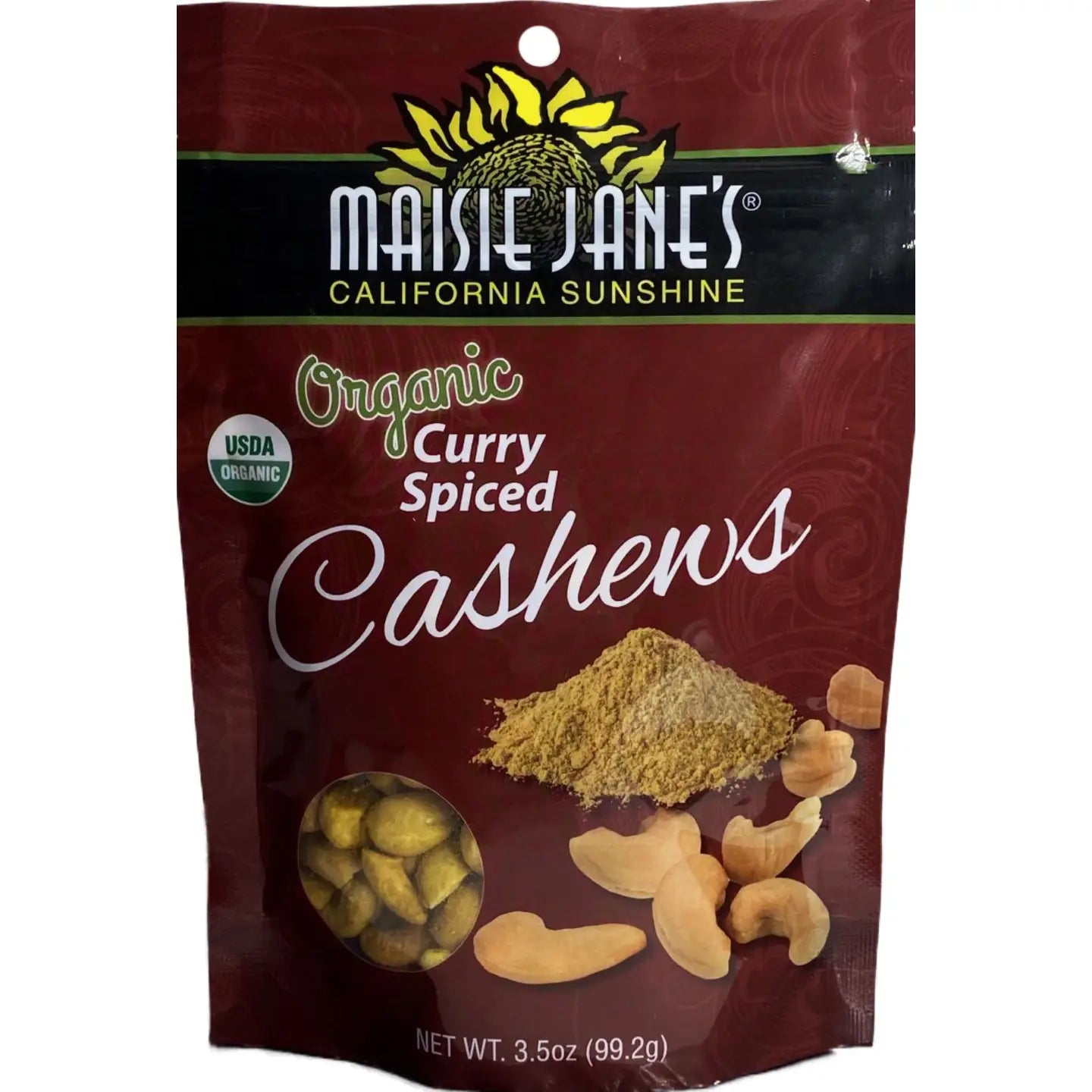 Organic Curry Spiced Cashews 3.5 oz. Reclosable Pouch