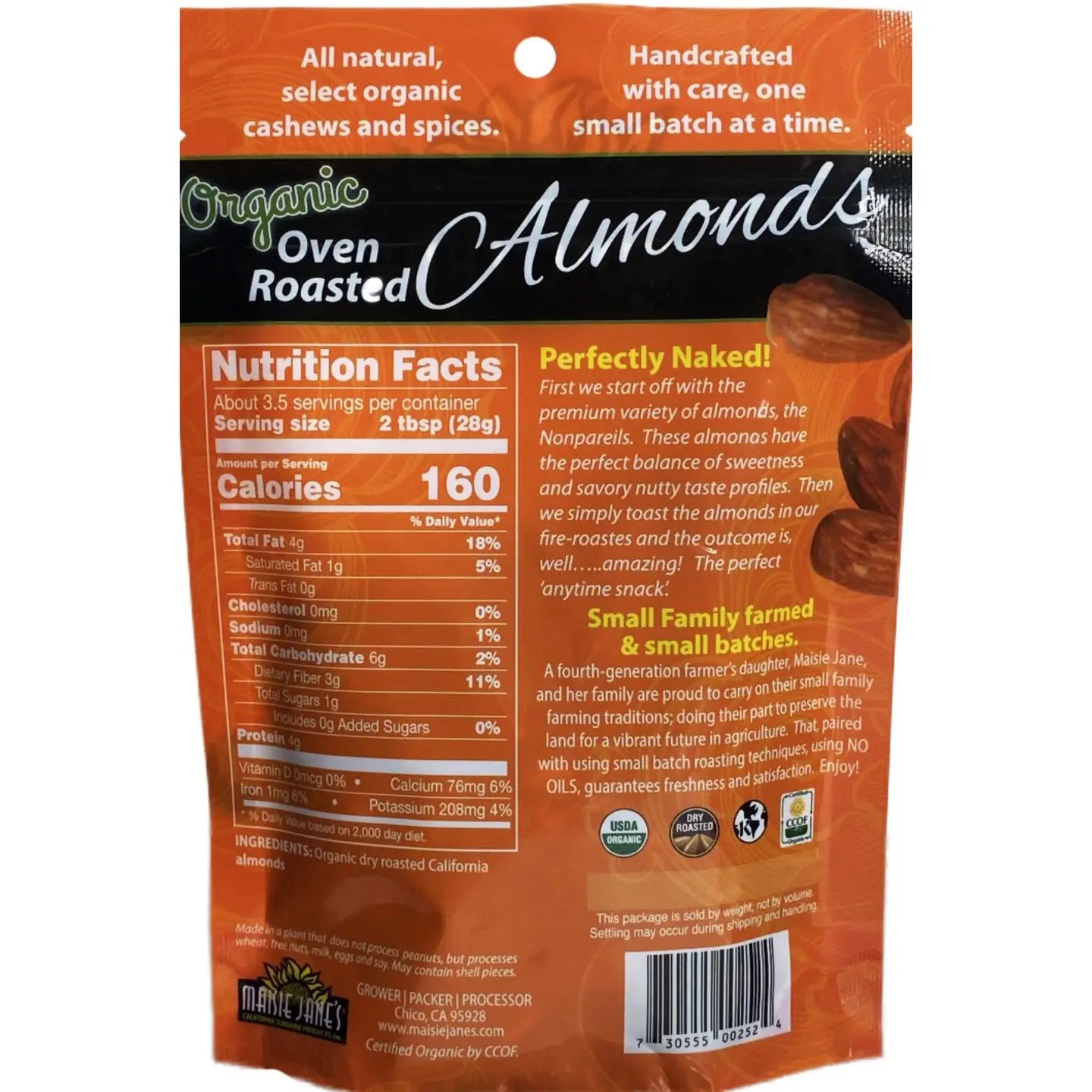 Organic Oven Roasted Almonds 3.5 oz. Reclosable Pouch