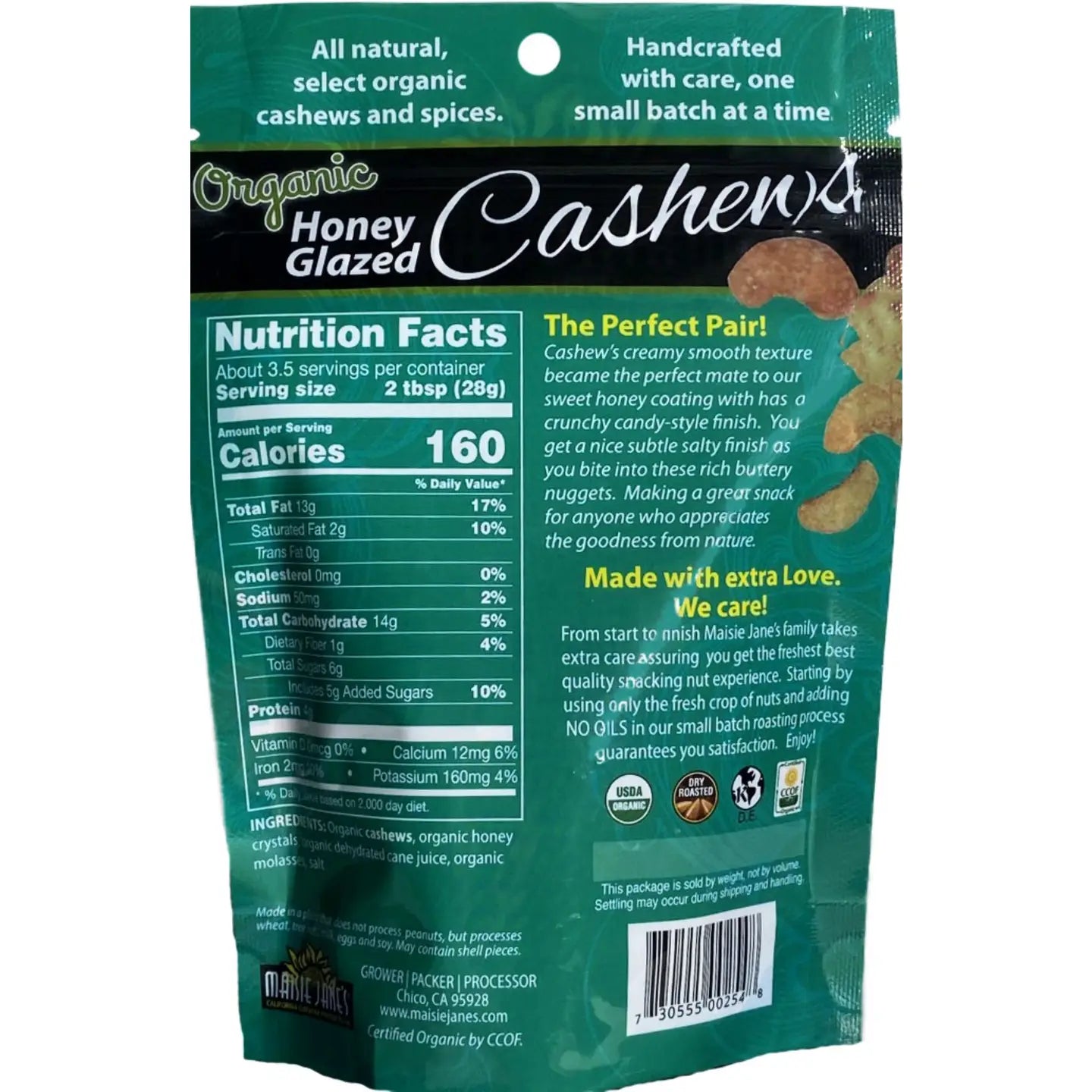 Honey Glazed Cashews Made w/ Organic Cashews 3.5 oz