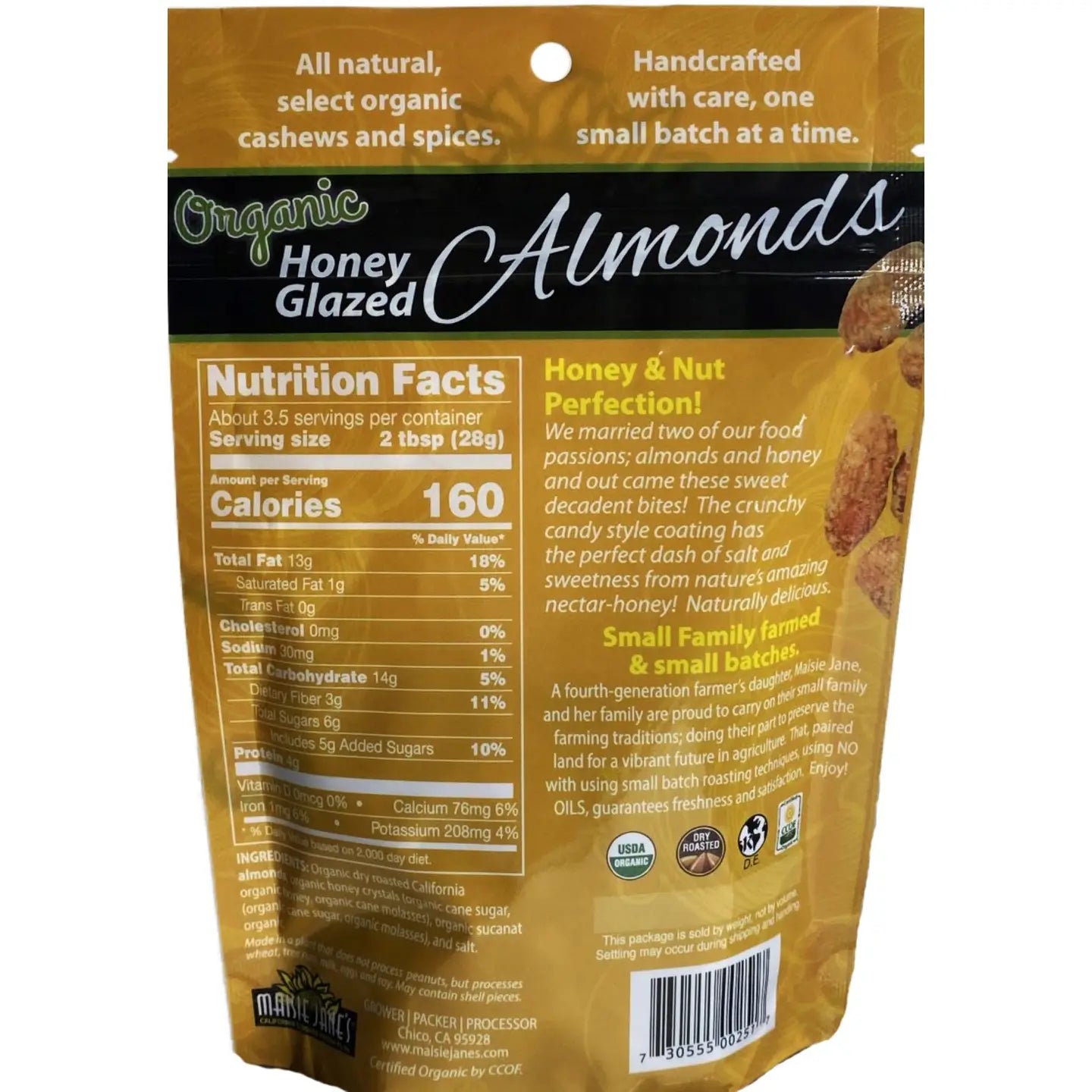 Honey Glazed Almonds Made w/ Organic Almonds 3.5 oz